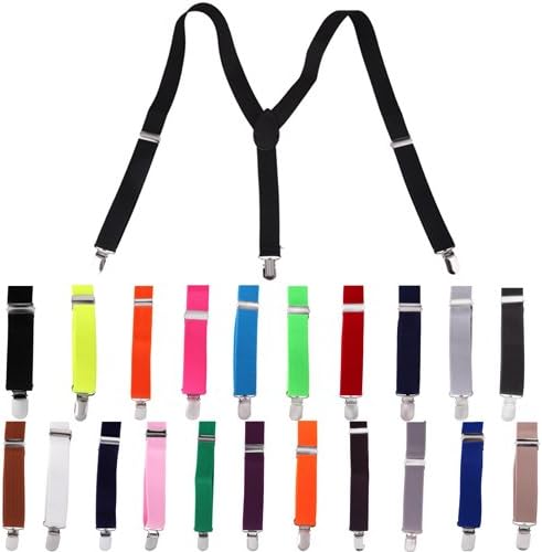 HDE Solid Color Y-Back Clip Suspenders - 1 Inch Wide