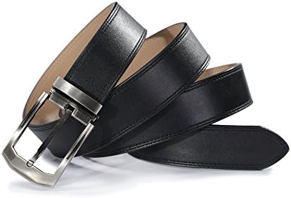 Evanno Classic Smooth Leather Belt with Edge-stitched (Size:XXL(41--43 Inches Waist), Black)