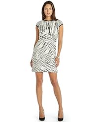 Jacquard Faux-Leather/Knit Round Neck Natural   Waistline General Print Cap Sleeves  Dress