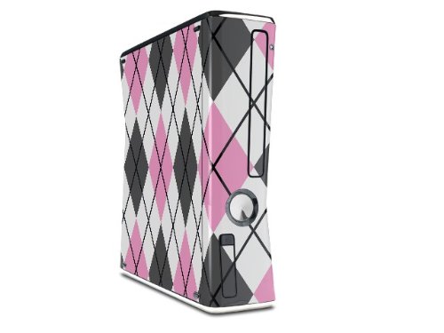 Argyle Pink and Gray Decal Style Skin for XBOX 360 Slim Vertical