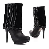 Damen Schuhe, STIEFEL, PLATEAU HIGH HEELS STIEFELETTEN, 93060, Synthetik in hochwertiger Leder Optik und Velour Leder Optik