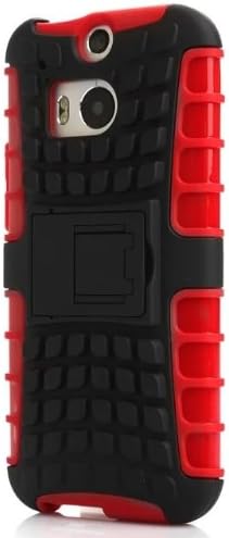Sean Dual Hybrid Protective Armor Stand Case for HTC One M8 (2014) + 1 Pcs Sean Smile Case (Red)