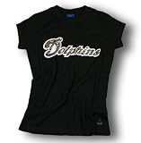 Miami Dolphins Women's NFL Dazzle Tee, Beaded Logo, Black