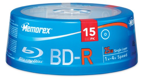 Memorex 32020013358 25GB 4X Write-Once BD-R Blu-ray Discs (15pk Spindle)