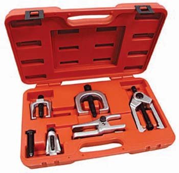 NESCO (NM5295) Front end service set, press type ball joint separator allows for ball removal without damage to boots and other parts, includes pitman arm / tie rod puller, ball joint separator, pitman arm puller, ball joint / tie rod end remover, tie rod / inner bearing race puller.