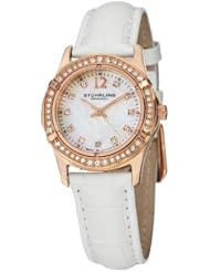 Stuhrling Original Womens 703.03 Vogue Audrey Farina Swiss Quartz Swarovski Crystal Mother-Of-Pearl White Strap Watch