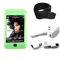 (Green 2nd Gen) 5 in 1 Apple iPod Touch iTouch 2nd Generation 8GB, 16GB, 32GB Silicone Case Package + Home Charger, Car Charger, USB Cable, Armband, and Screen Protector