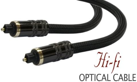 High Performance Braided Toslink Optical Digital Audio Cable with Metal Grips (50ft, Black)
