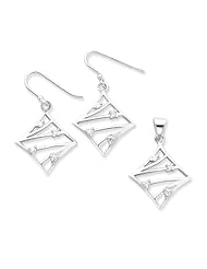 Sterling Silver CZ Wire Earrings and Pendant Set. Metal Wt- 5.5g