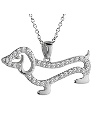 0.76 Ct Round White Cubic Zirconia 925 Sterling Silver Dog Pendant With Chain