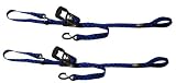 EK Ekcessories 19544P-W65-AM Ratshet Cat Black/Blue Checker Dual Safety Clip Tie Down with Built In Soft Tie - Pack of 2