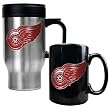 Detroit Red Wings Stainless Steel Travel Mug & Black Ceramic Mug Set - Primary Logo NHL Hockey