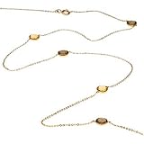 14K Yellow Gold Citrine and Smoky Quartz Station Necklace - 40"