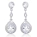 EVER FAITH Women's Austrian Crystal Zircon 2 Teardrop Pierced Earrings for Bride, Prom Clear Silver-Tone