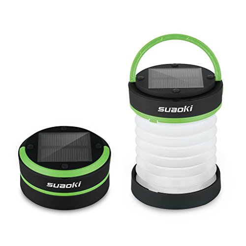 Suaoki Led Camping Lantern Lights Rechargeable Battery (Powered By Solar Panel and USB Charging) Collapsible Mini Flashlight for Outdoor Hiking Camping Tent Garden Patio(Emergency Charger for Phone, Water-Resistant, Green)