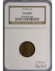 Coins: 1914 D Lincoln, Wheat Ears Reverse Cent NGC VG-08