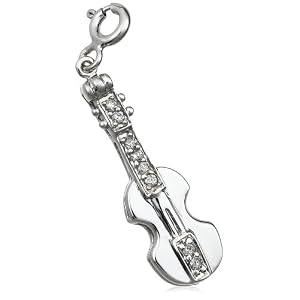 Sterling Silver 1/10 CTTW Diamond Violin Charm