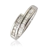 0.55cttw Natural White Baguette and Round Shape Diamond (VS-Clarity FG-Color) Anniversary Ring in 14K White Gold.