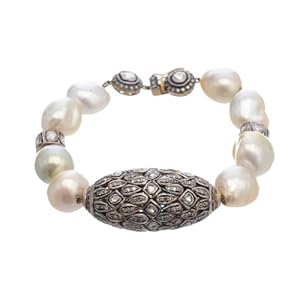 Diamond Pave Gemstone Beads Cord Bracelet Sterling Silver Wedding Jewelry