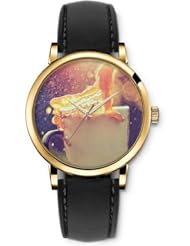 SPRAWL Aanalog Fashion Series Gold Ladies Watches of Genuine Black Leather Strap,Unique Wrist Watch for Women Girls Designed with Spill Cup