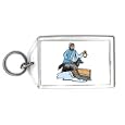 Keychain with man, body, walking, individuals, individual, lantern, guardsman, humans, watchman, person, dog, human, persons, dogs, walk, guard, people