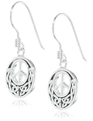Sterling Silver Celtic Circle with Peace Sign Center French Wire Earrings