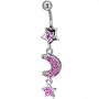 Pink Crystal Moon Stars Gem Belly Button Ring Navel Piercing Bar Body Jewelry