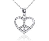 10k White Gold Diamond Peace Sign Heart Pendant (1/4 cttw, I-J Color, I2-I3 Clarity), 18