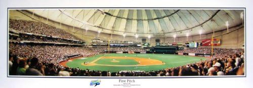 MLB Baseball 1998 Tampa Bay Rays Tropicana Field First Pitch - 13.5x39 Panoramic Poster. Deluxe Double Matted with Black Metal Frame #2010