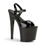 7 Inch High Heel Black Sandal Sexy Shoes Open Toe Ankle Strap High Platform