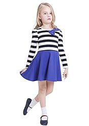 Girls  Striped Print Long Sleeves Spring  Dress With a Bow(s)