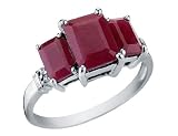 Three Stone Ruby Gemstone Ring in Sterling Silver .925