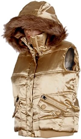 G Cute Girls Shiny Hooded Puffer Vest with Pockets(GRLOW-VST,GLD-L)