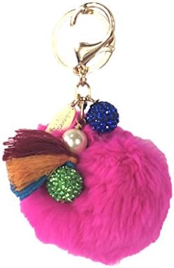 Lenora Dame Fur Pom Pom Purse Charm Keychain FOB, Bright Pink