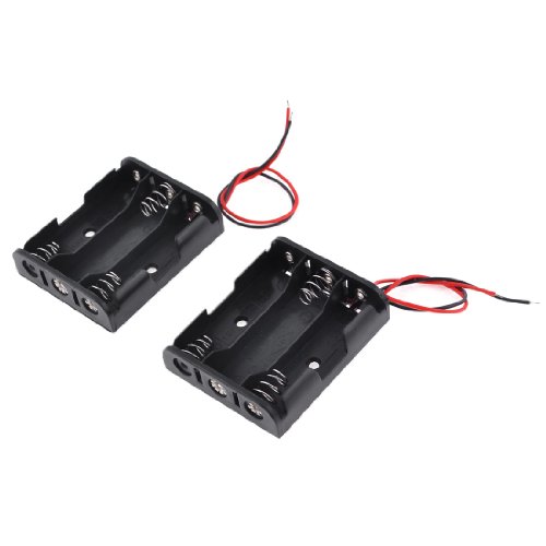 uxcell® 2 Pcs Black Red Cable Plastic 3 x 1.5V AA Batteries Cell Box Holder
