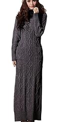 Long Sleeves Wool Illusion Sweater High-Neck Turtleneck Full Length Winter  Dress