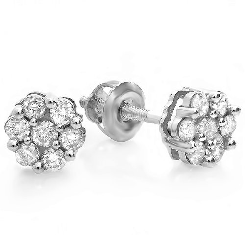 Best Sale 0.33 Carat (ctw) 14K White Gold Round Cut Diamond Round Shape 6mm Flower Cluster Stud Earrings