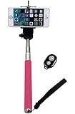 UFCIT RI-C056 Extendable Monopod Selfie Stick with Adjustable Phone Holder and Bluetooth Wireless Remote Shutter - Pink