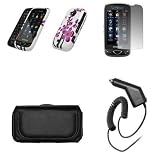 Samsung Reality U820 Premium Black Leather Carrying Pouch+Spring Flowers Design Hard Snap-on Case Cover+Premuim LCD Screen Protetor+Premium Rapid Car Charger Combo For Samsung Reality U820