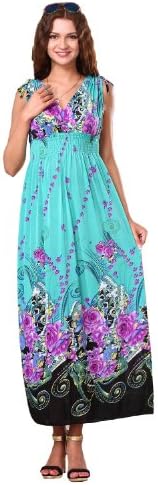 Maya Element Women's V-neck Floral Bohemian Print Beach Dress 3042