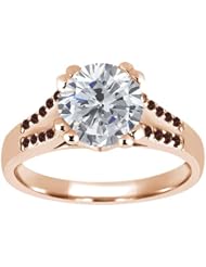 1.20 Ct Round H/I Diamond Red Garnet 18K Rose Gold Ring