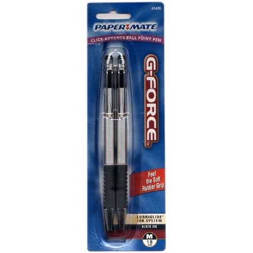 Paper Mate G-Force Retractable Medium Tip Ballpoint Pens, 2 Black Ink Pens (45476PP)