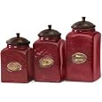 IMAX Red Ceramic Canisters, Set of 3