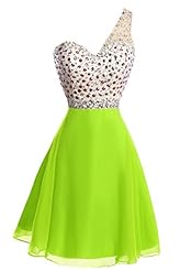 V-neck One Shoulder Sleeveless Chiffon/Tulle Cocktail Short Illusion Beaded Prom Dress/Party Dress 