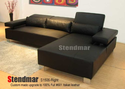 2PC NEW MODERN EURO DESIGN BLACK LEATHER SECTIONAL SOFA S1506