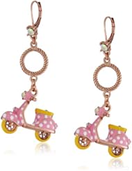 Betsey Johnson "Color Me Betsey" Pink Polka Dot Vespa Drop Earrings