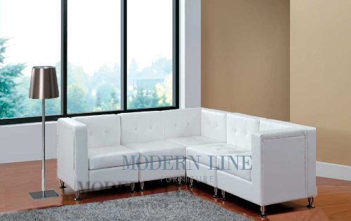Modern Modular White Leather Sectional Sofa