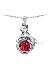 Original Star K (tm) Cat Lover Pendant with July Birthstone Round 7mm Created Ruby in .925 Sterling Silver