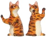 Ceramic Pottery Tabby Brown Cat Salt and Pepper Shakers 3.75"H Two Sets