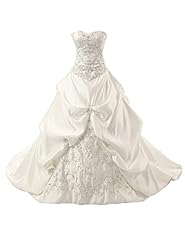 Strapless Full Length Flutter Satin Basque   Waistline  Sweetheart  Lace Crystal Embroidered  Ball Gown  Dress with a Chapel Train  With Rhinestones